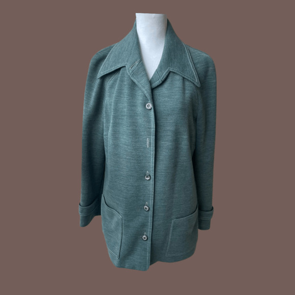 Butte Knit Trench Coat | Green Notch Collar | Size L | Vintage - Picture 1 of 3